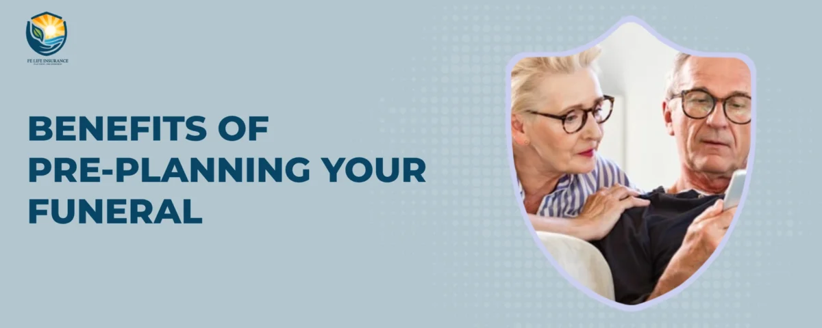 benefits-of-pre-planning-your-funeral-banner-with-senior-couple-discussing-documents-on-couch-inside-a-shield-design-on-light-blue-background